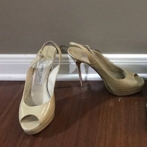 Jimmy Choo platform slingback gold heel